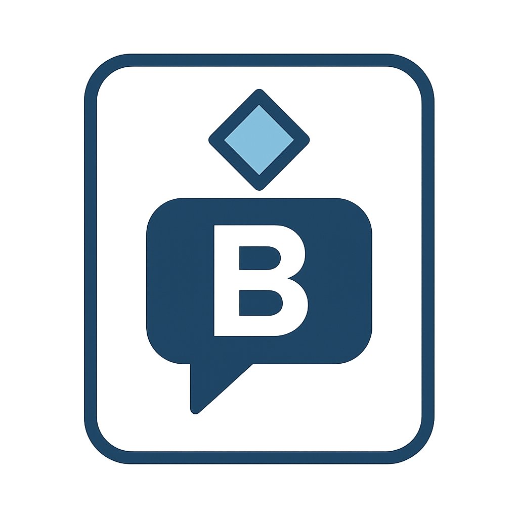 Speech bubble with “B” and diamond symbol