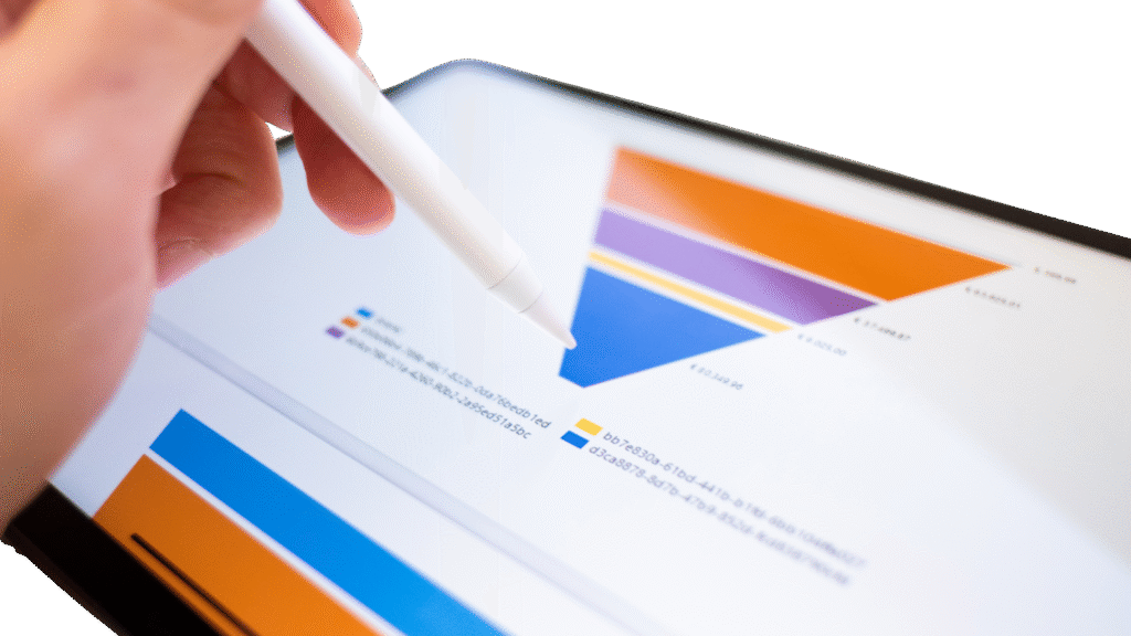 Marketing funnel illustration on tablet with stylus
