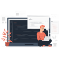 Developer working on a computer with code on screen