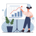Businesswoman presenting marketing strategy on a graph