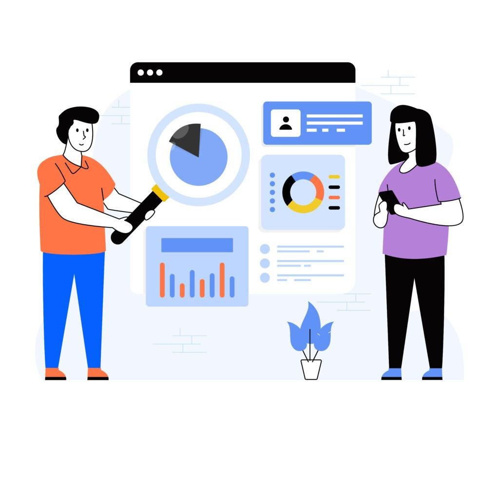 Illustration of marketing dashboards and data analytics providing insights for smarter decisions