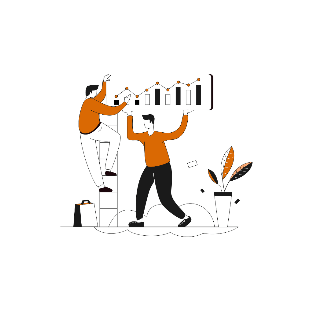 Growth marketing illustration with upward trend chart.