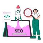 Illustration of on-page SEO optimization with webpage and checklist