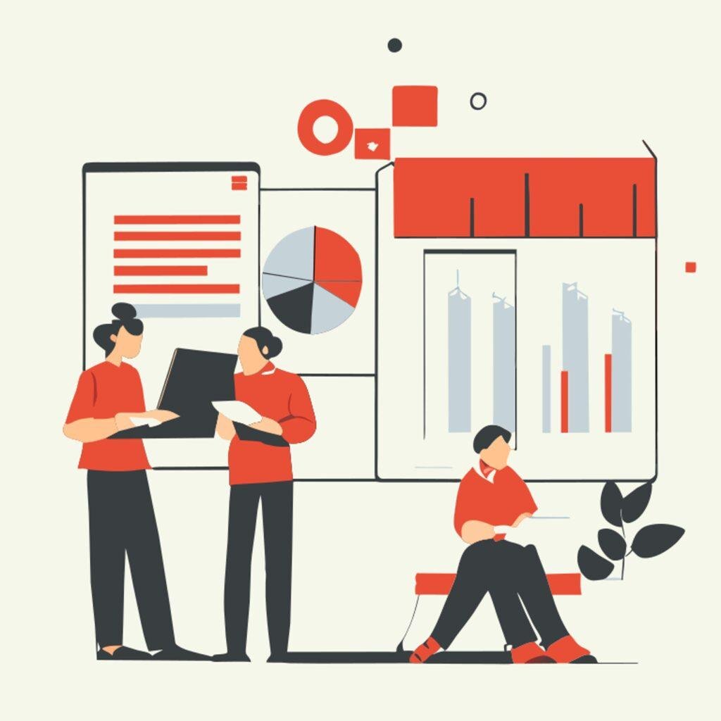 llustration of predictive analytics charts forecasting customer behavior and conversions