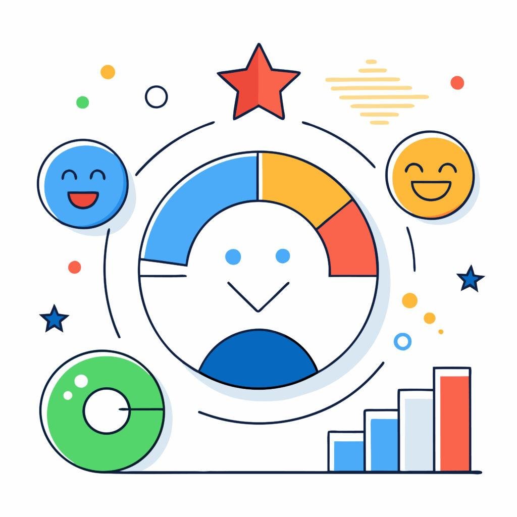 Illustration showing sentiment analysis and emotional scoring for customer feedback