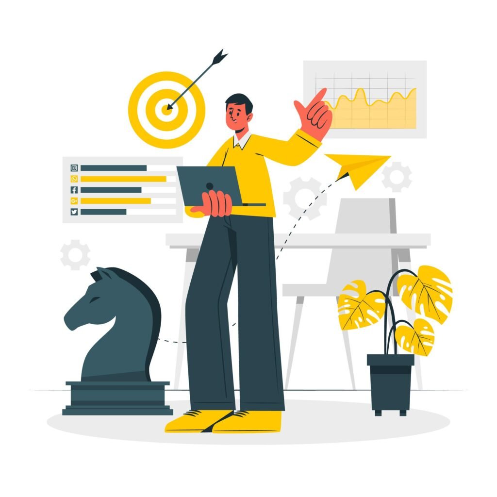 Illustration showing confident decision-making guided by brand strategy