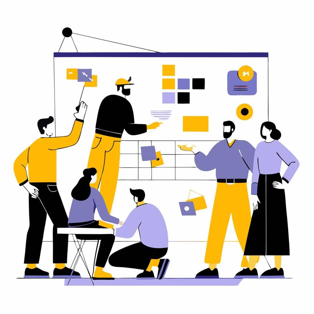 Illustration showing aligned business teams guided by brand strategy