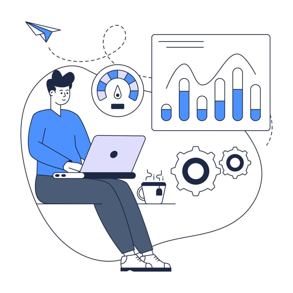 Illustration representing website performance and speed optimization.
