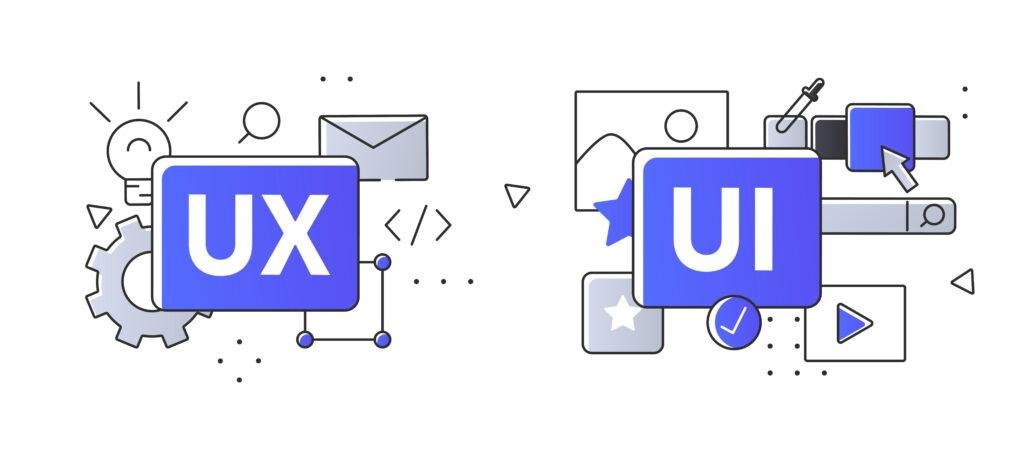 UI UX design and prototyping illustration showing wireframes and user interface layouts