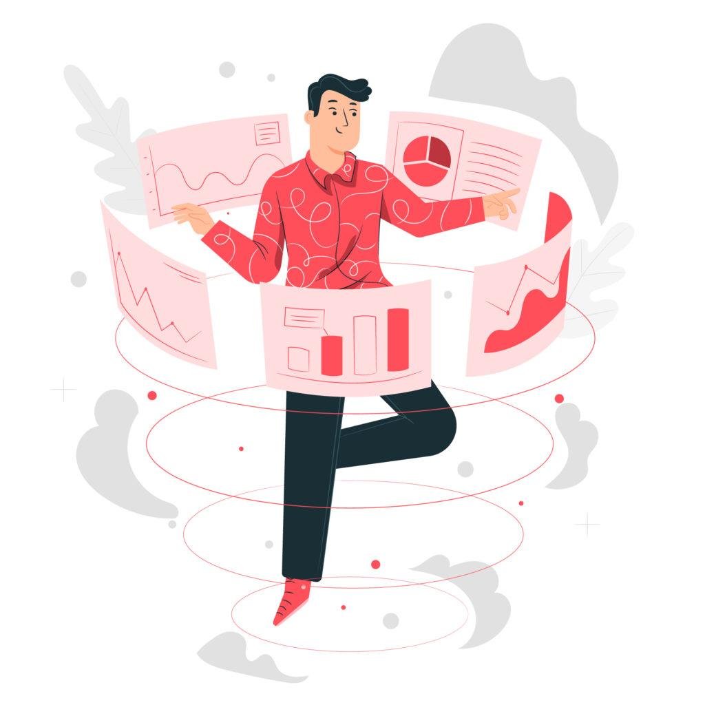 Illustration showing confident optimization decisions based on analytics