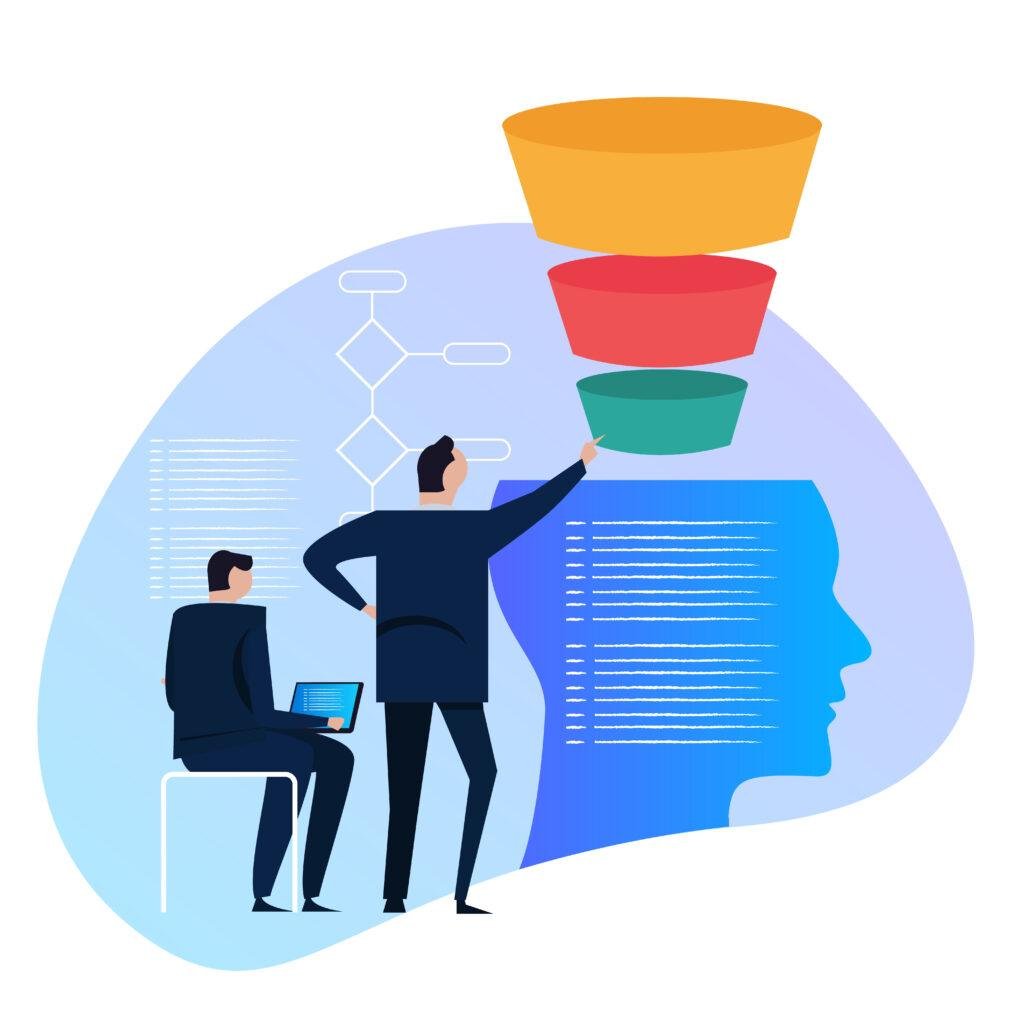 Illustration showing analysis of user behavior across funnel stages