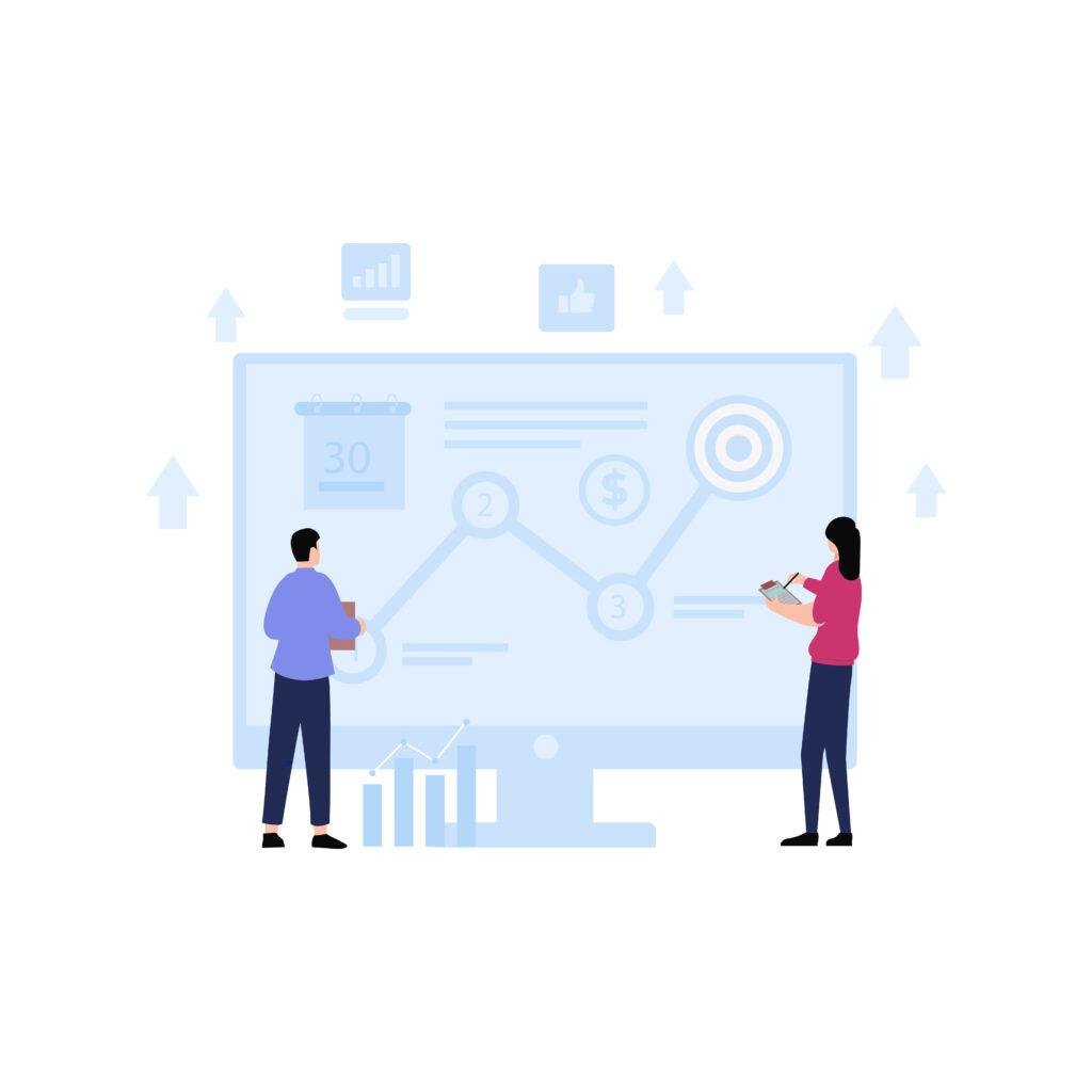 Illustration showing analytics context across connected funnel metrics