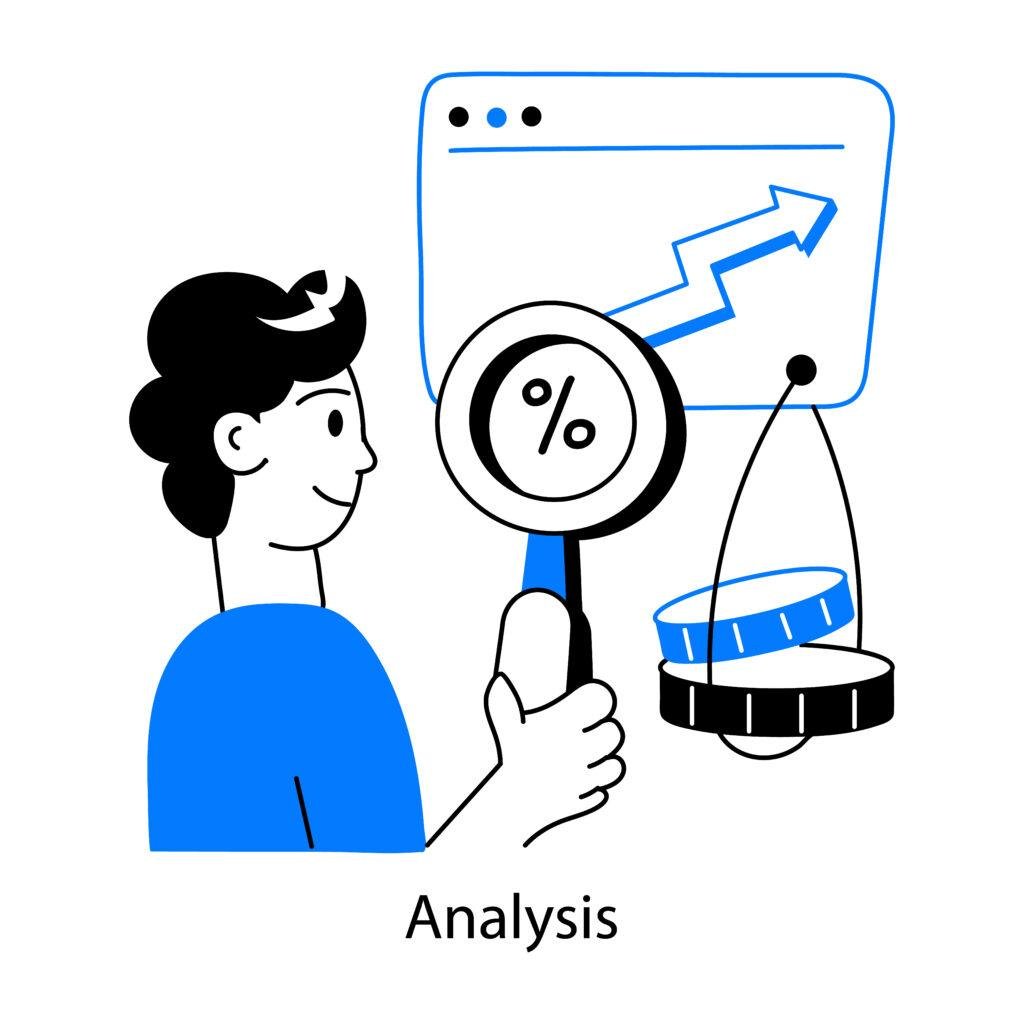 Illustration showing analysis and iteration planning for ad creatives