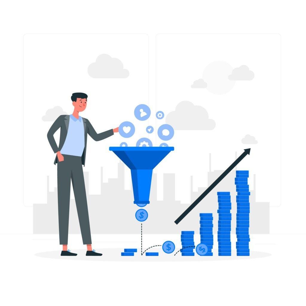 Illustration showing controlled scaling of a lead generation funnel