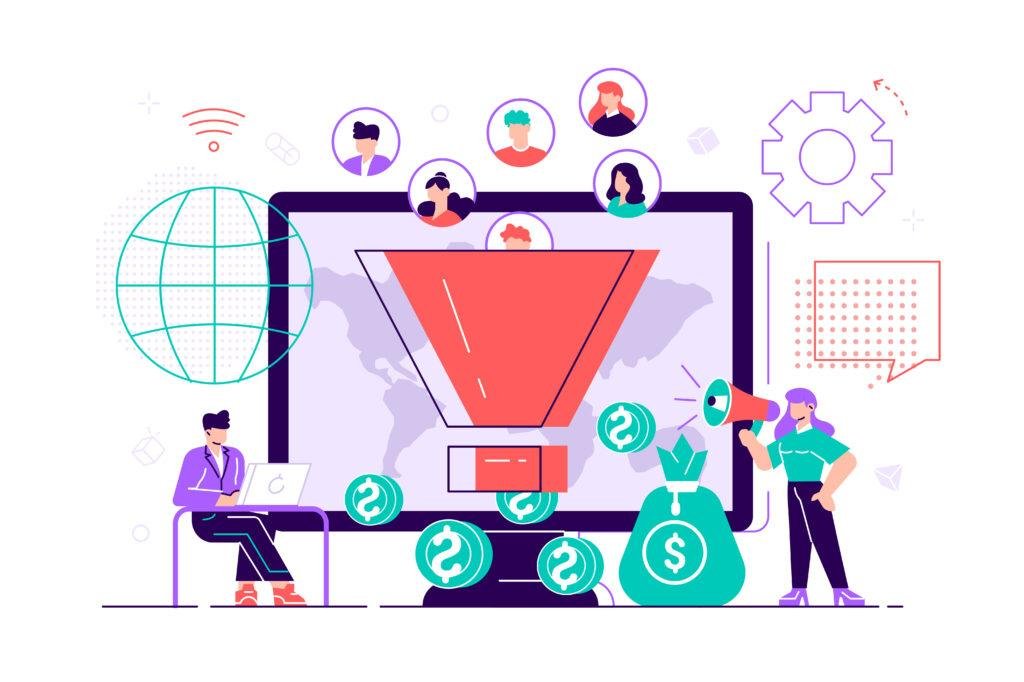 Illustration showing a paid social lead generation funnel built for conversion