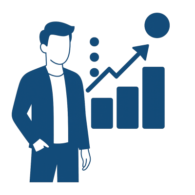 Growth Marketing Strategy Illustration with Person Flat vector illustration showing a person with a growth chart in a modern business setting