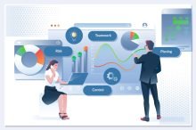 Continuous optimization via performance dashboards Team analyzing performance dashboards to optimize business results through continuous improvement.
