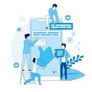 Illustration of digital ads on screens with social media icons, representing performance ad content.